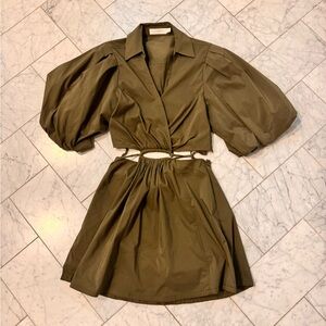 Jonathan Simkhai Olive Green Puff Sleeve Dress